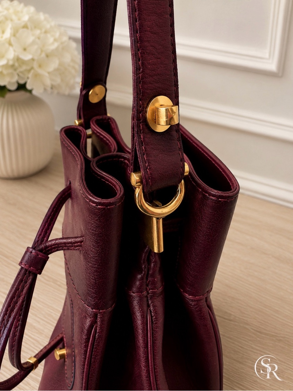 VTG Must de Cartier Sac Seau Bordeaux Leather Bucket Drawstring Shoulder Bag - Picture 3 of 13